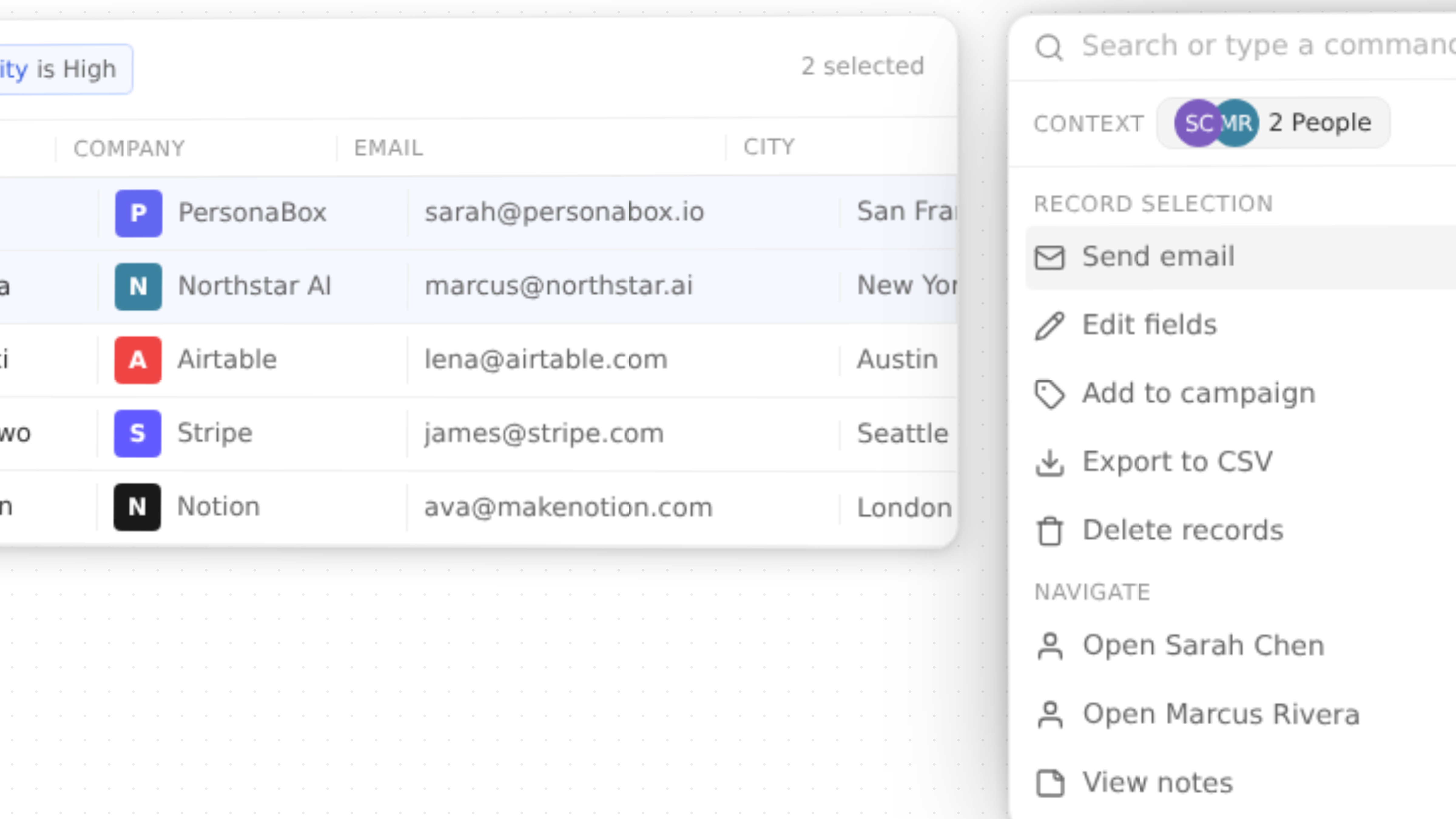 Command menu now matches the page you're on