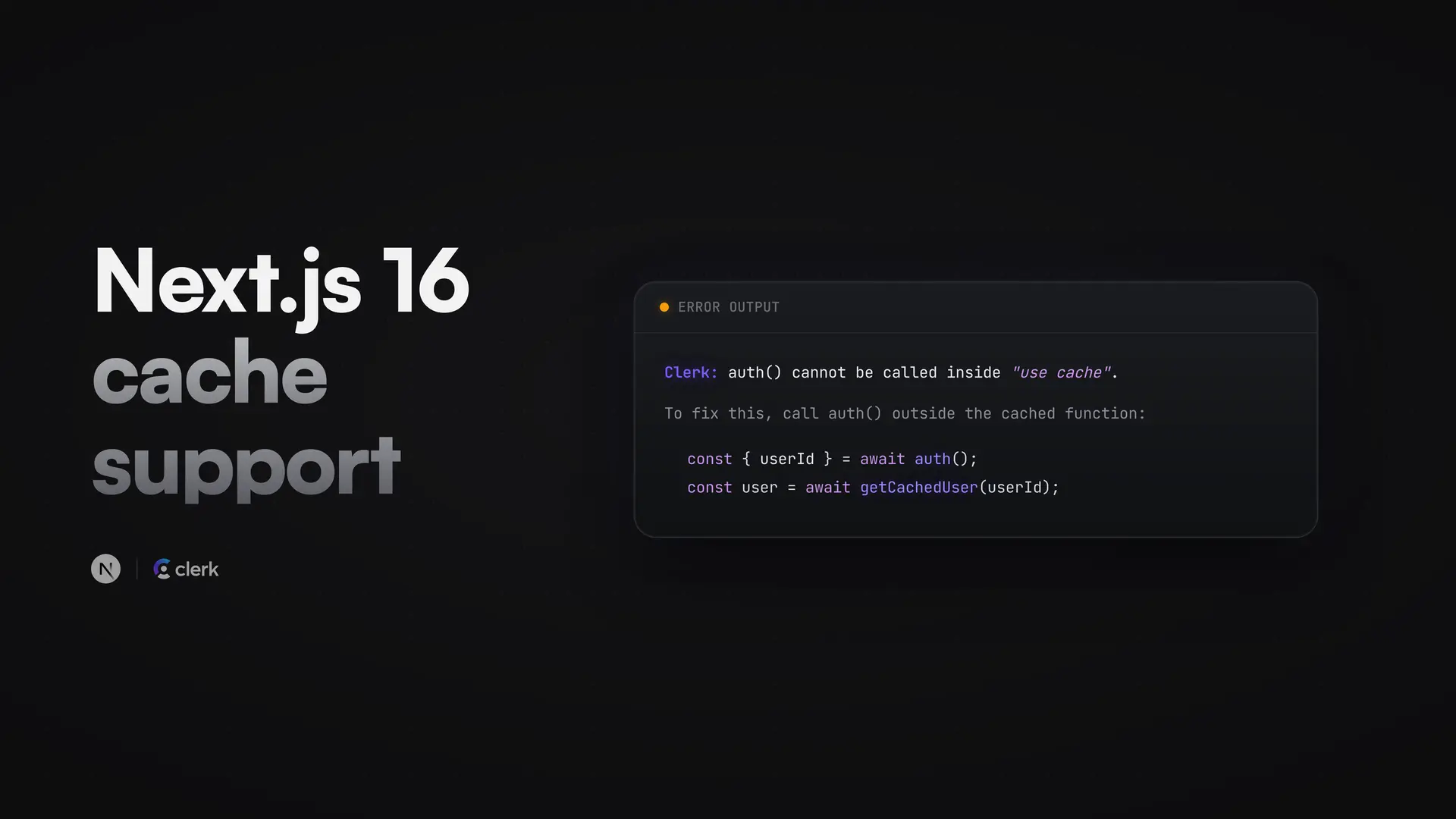 ## Next.js 16 cache component support with clear error guidance